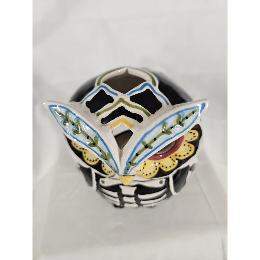 Blue Sky Clayworks Skeleton Owl Tealight Holder Heather Goldminc Dia De Muertos